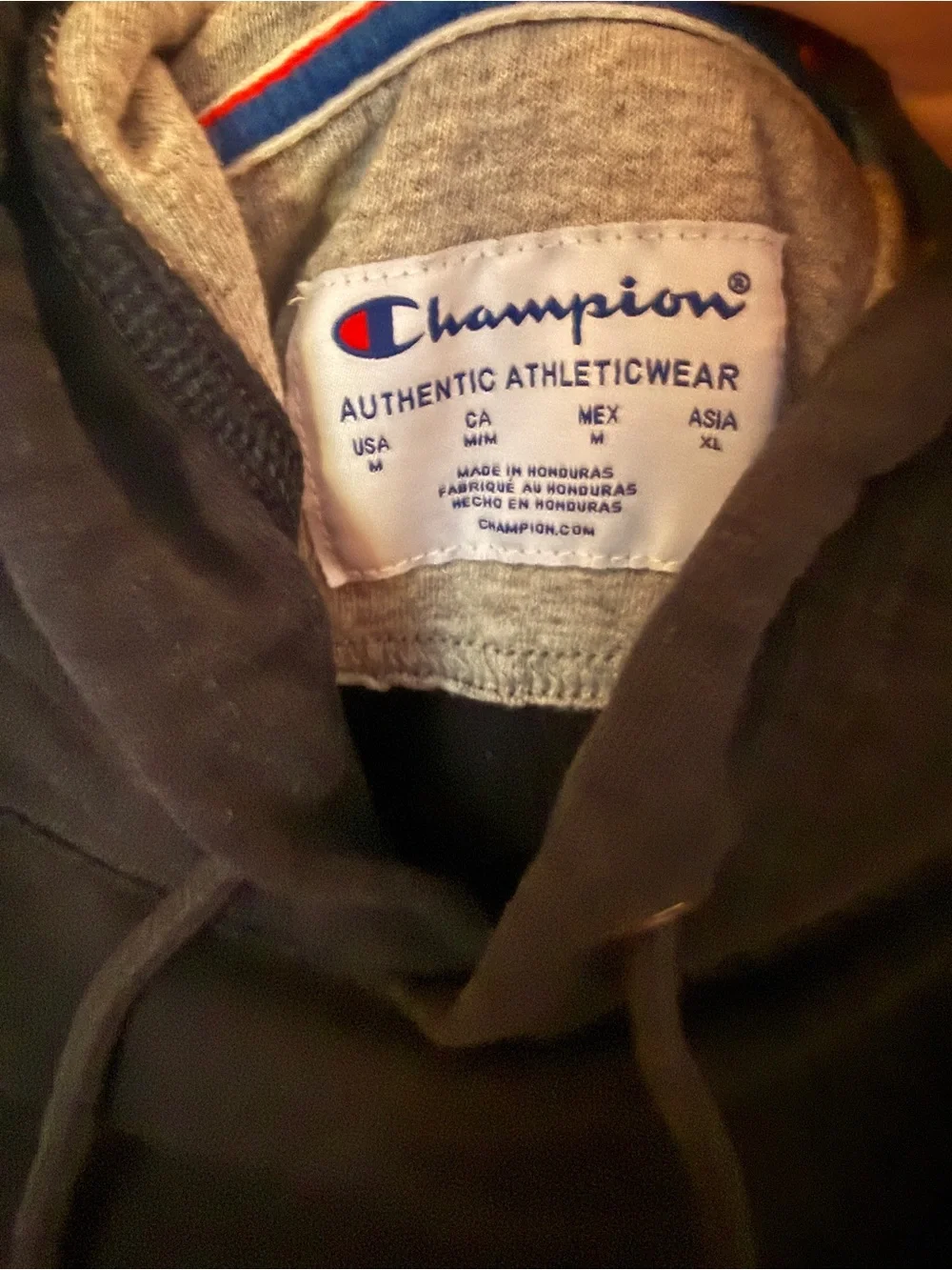 Champion Navy Blue Hoodie with Blue and Red Logo Trim - Picture 3 of 3